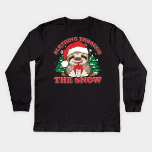 Cute Slothing Through the Snow Christmas Sloth Kids Long Sleeve T-Shirt